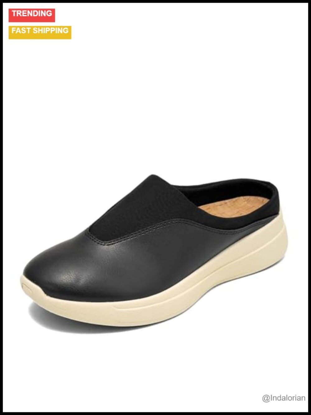 Faux Leather Neoprene Sneaker Mule Slip On Comfort Casual Active